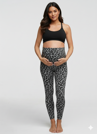 Umstandsleggings Leoprint, grau/schwarz