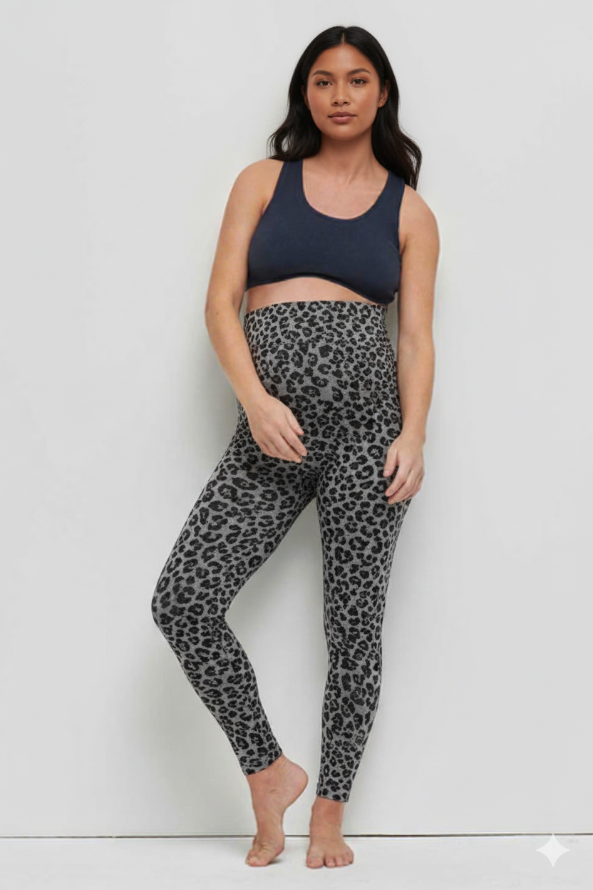Umstandsleggings Leoprint, grau/schwarz