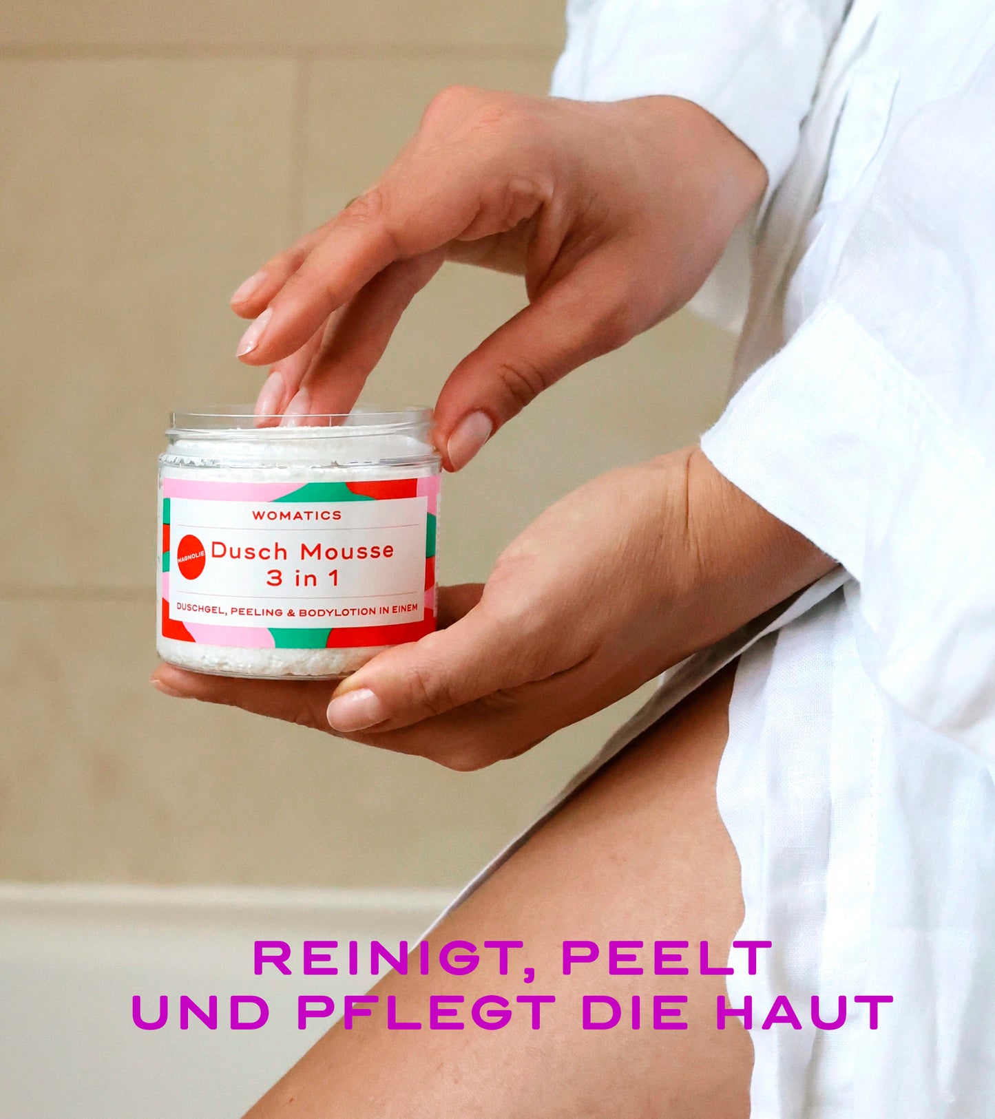Duschgel, Peeling, Bodylotion, 3 in Einem, Schaum, Duschprodukt, Duschen, Creme, Körpercreme, Zuckerpeeling