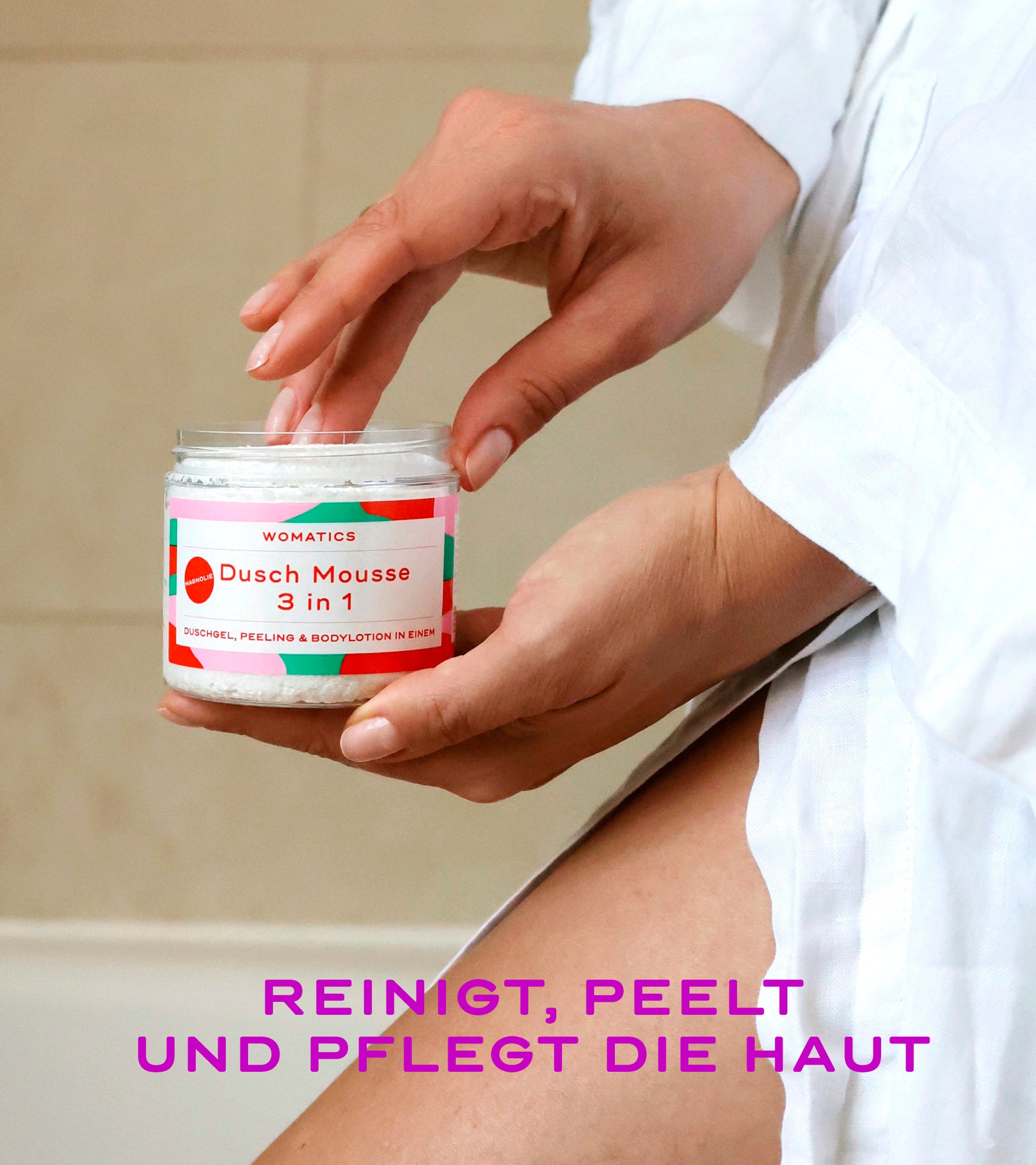Duschgel, Peeling, Bodylotion, 3 in Einem, Schaum, Duschprodukt, Duschen, Creme, Körpercreme, Zuckerpeeling