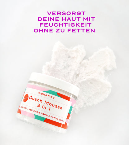 feuchtigkeit, wellness, metime, me-time, Duschgel, Peeling, Bodylotion, 3 in Einem, Schaum, Duschprodukt, Duschen, Creme, Körpercreme, Zuckerpeeling